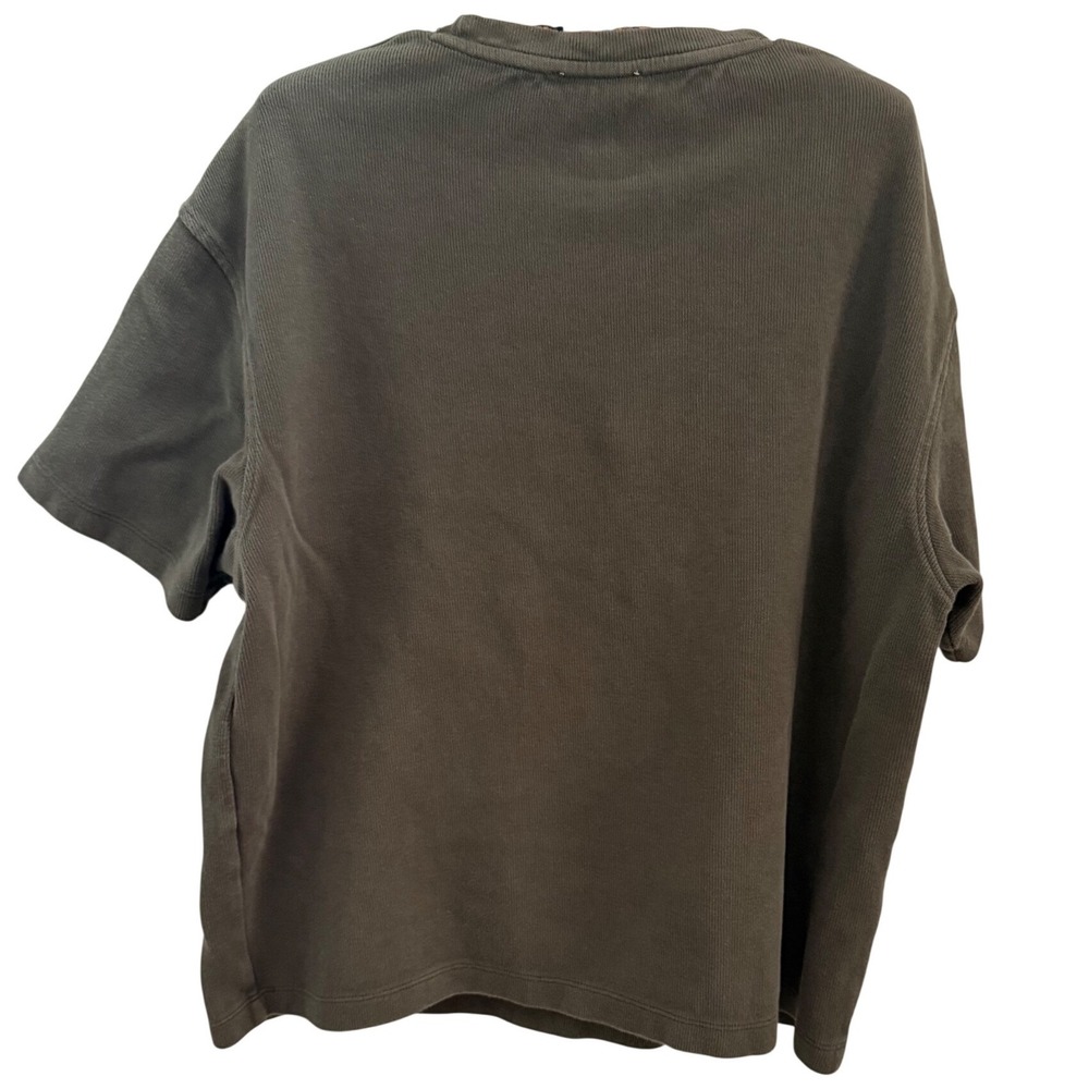 Zara Mens Olive Green Ribbed Cotton Short Sleeve T-Shirt Size Medium Relaxed Fit - Picture 4 of 4
